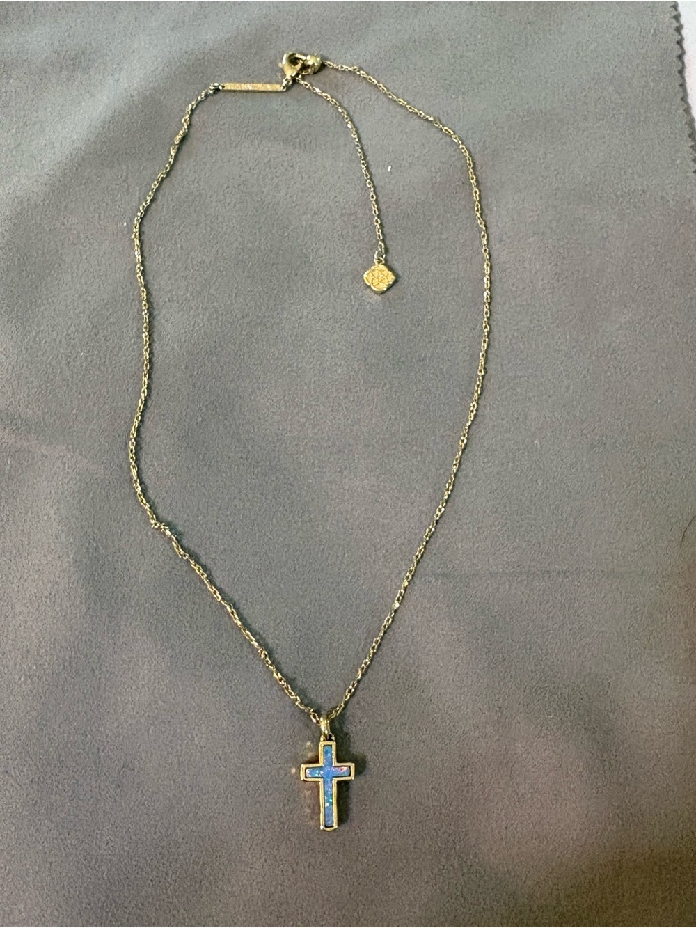 Kendra Scott Gold Cross Necklace with Opal Blue Reversible